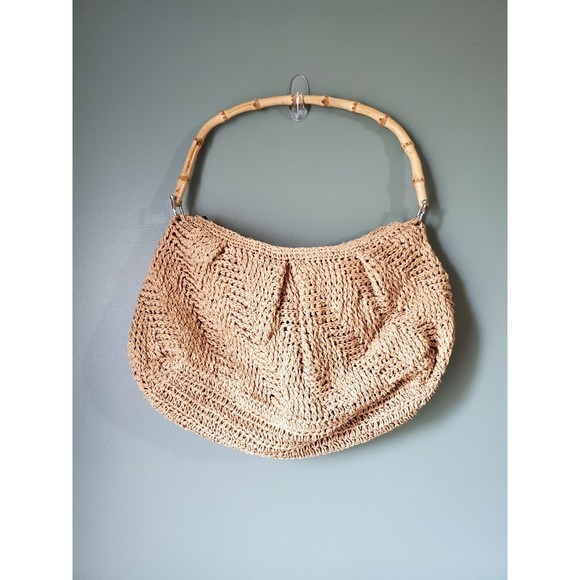 Woven Straw Purse Handbag Soft Side with Bamboo Handle Unbranded - Picture 1 of 11